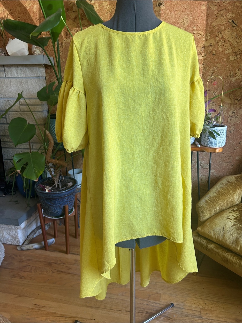 NWOT Gorgeous Patrizia Luca Designer Yellow Puff-Sleeve High- LowTunic ✨EUC✨